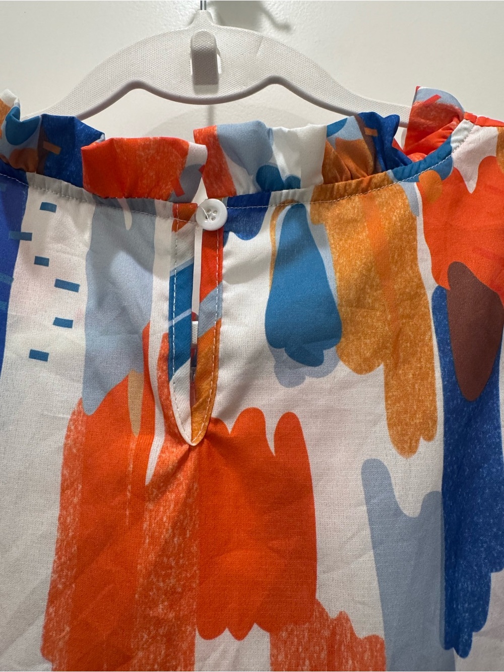 Abstract Brushstroke Ruffle Sleeve Blouse - Multicolor - Picture 6 of 6